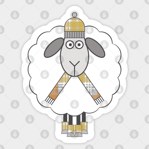 Cosy Winter Sheep With Metallic Tone Christmas Tartan Hat, Scarf and Boots Sticker by MacPean